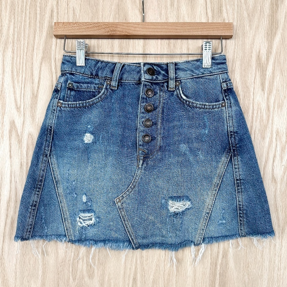 We The Free by Free People Harvey Distressed Denim Mini Skirt